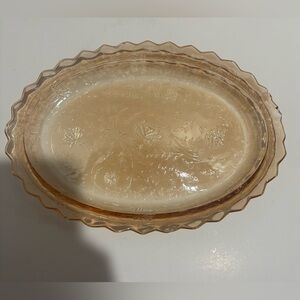 Jeannette Iridescent Marigold Depression Glass FLORAGOLD Scalloped Edge Platter